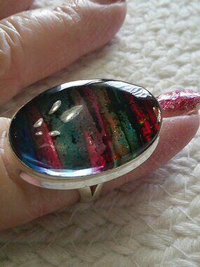 Unique AMMOLITE OPAL Handmade Sterling 925 RIng Size 8 #531E